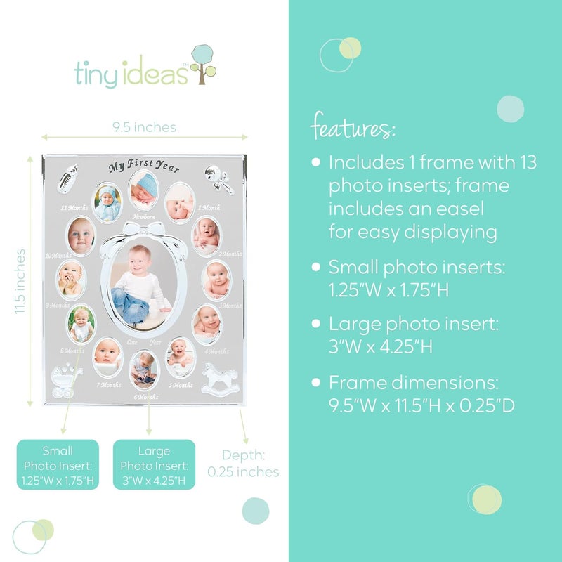 Tiny Ideas Baby’s My First Year Picture Frame, Monthly Milestone Photo Collage, 12 Month Baby Keepsake, Nursery Wall Decor and Baby Gift, Silver - Image 3